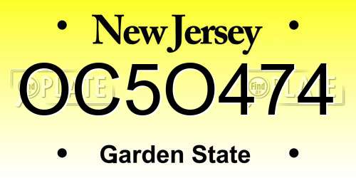 OC5O474 New Jersey License Plate