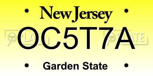 OC5T7A New Jersey License Plate