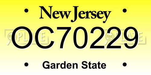 OC70229 New Jersey License Plate