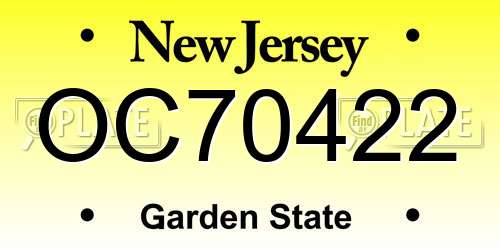 OC70422 New Jersey License Plate