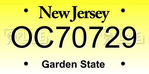 OC70729 New Jersey License Plate