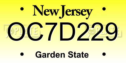 OC7D229 New Jersey License Plate