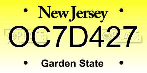 OC7D427 New Jersey License Plate