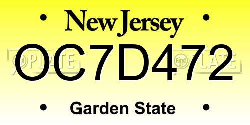 OC7D472 New Jersey License Plate