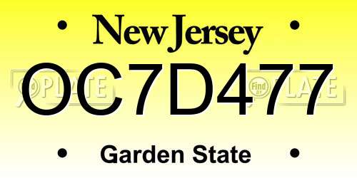 OC7D477 New Jersey License Plate
