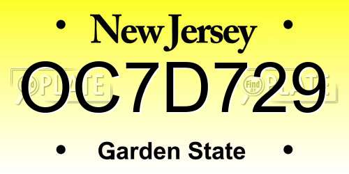 OC7D729 New Jersey License Plate