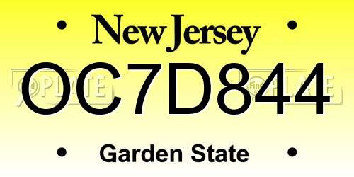 OC7D844 New Jersey License Plate