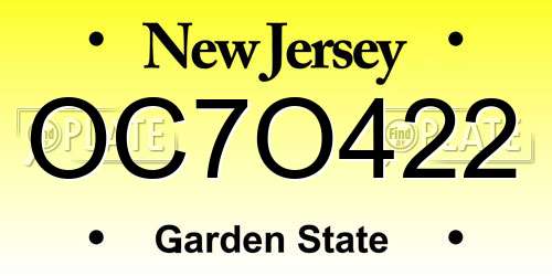 OC7O422 New Jersey License Plate