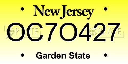 OC7O427 New Jersey License Plate