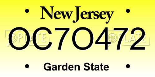 OC7O472 New Jersey License Plate