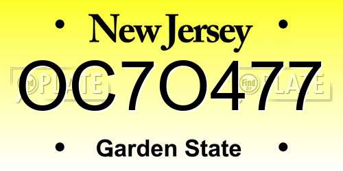 OC7O477 New Jersey License Plate