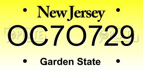 OC7O729 New Jersey License Plate
