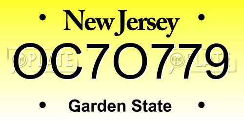 OC7O779 New Jersey License Plate