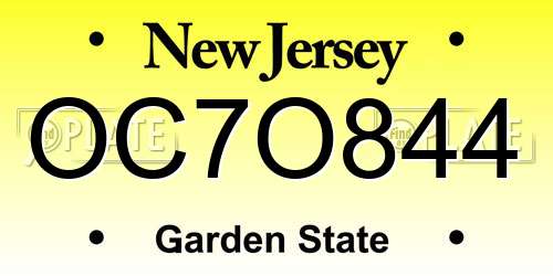 OC7O844 New Jersey License Plate