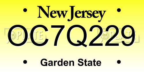 OC7Q229 New Jersey License Plate