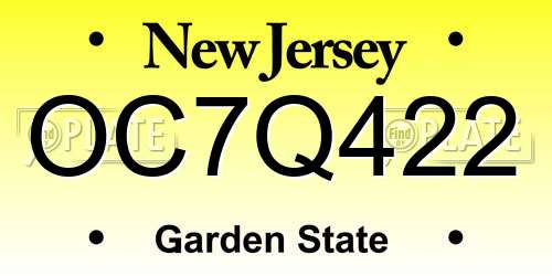 OC7Q422 New Jersey License Plate