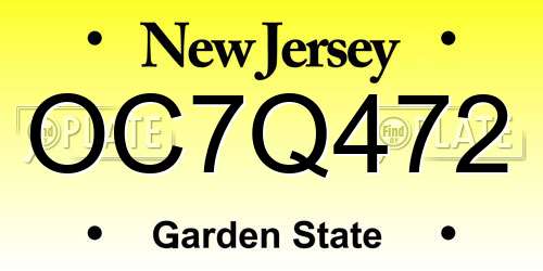 OC7Q472 New Jersey License Plate