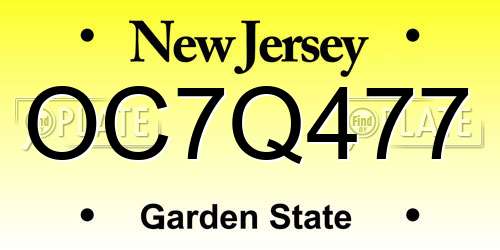 OC7Q477 New Jersey License Plate
