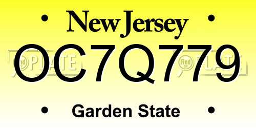 OC7Q779 New Jersey License Plate