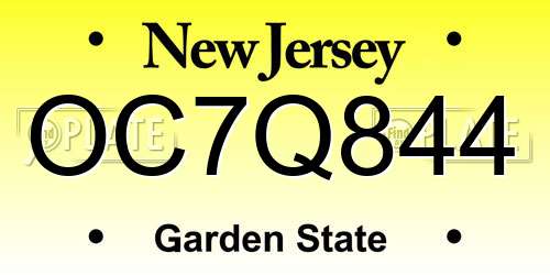 OC7Q844 New Jersey License Plate