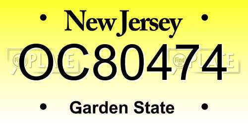 OC80474 New Jersey License Plate
