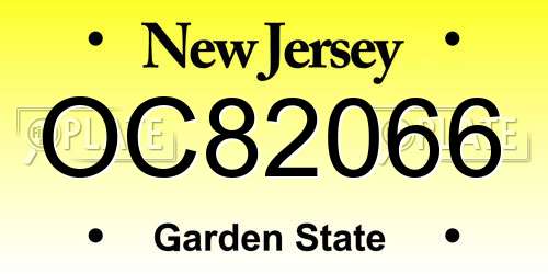 OC82066 New Jersey License Plate
