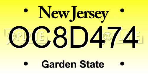 OC8D474 New Jersey License Plate