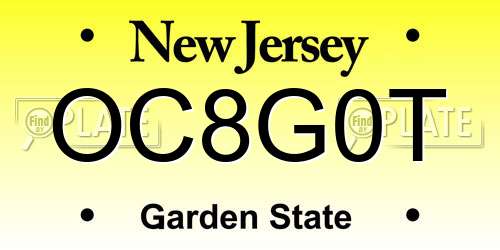 OC8G0T New Jersey License Plate