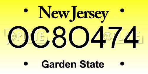 OC8O474 New Jersey License Plate