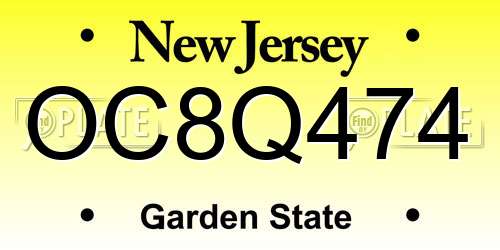 OC8Q474 New Jersey License Plate