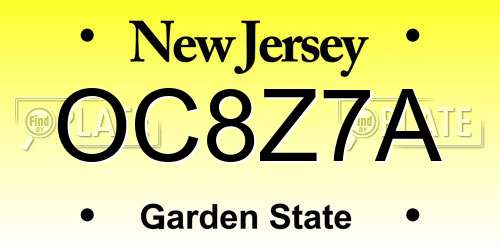 OC8Z7A New Jersey License Plate
