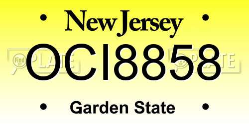 OCI8858 New Jersey License Plate