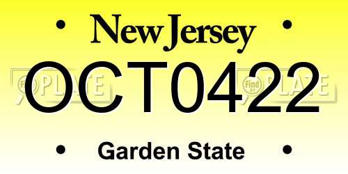 OCT0422 New Jersey License Plate
