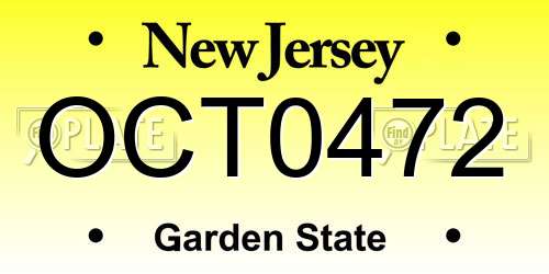 OCT0472 New Jersey License Plate
