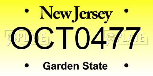 OCT0477 New Jersey License Plate