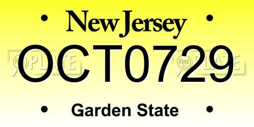 OCT0729 New Jersey License Plate
