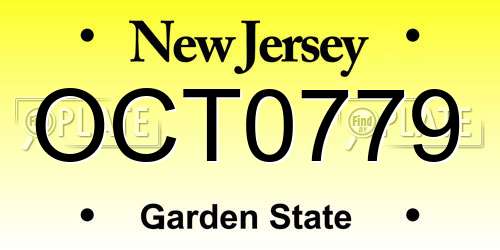 OCT0779 New Jersey License Plate