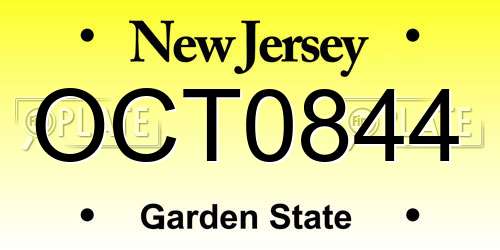 OCT0844 New Jersey License Plate