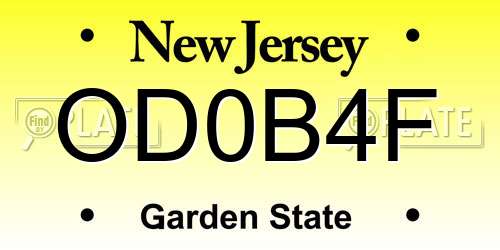 OD0B4F New Jersey License Plate