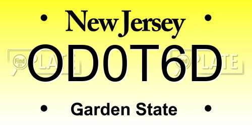 OD0T6D New Jersey License Plate
