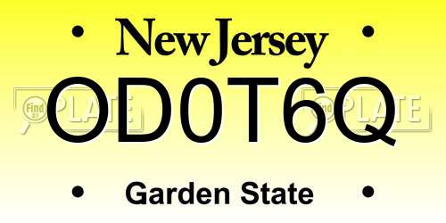 OD0T6Q New Jersey License Plate