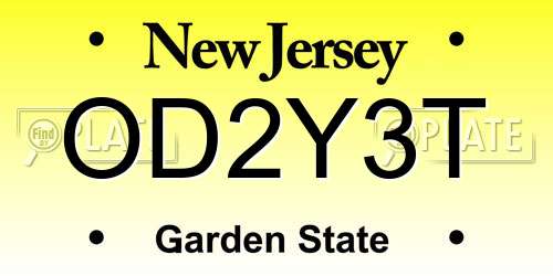 OD2Y3T New Jersey License Plate