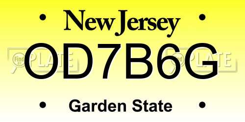 OD7B6G New Jersey License Plate
