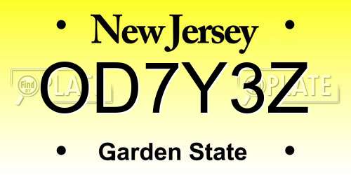 OD7Y3Z New Jersey License Plate