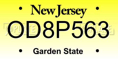 OD8P563 New Jersey License Plate
