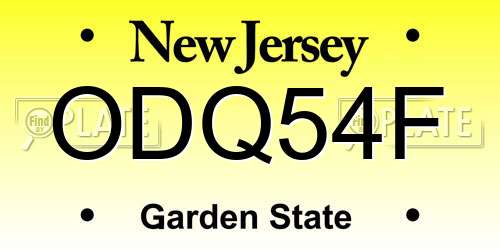 ODQ54F New Jersey License Plate