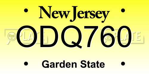 ODQ760 New Jersey License Plate