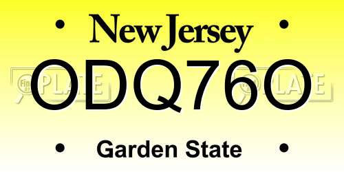 ODQ76O New Jersey License Plate