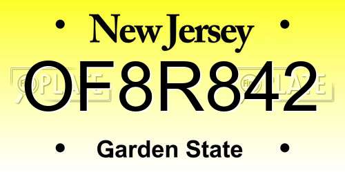 OF8R842 New Jersey License Plate