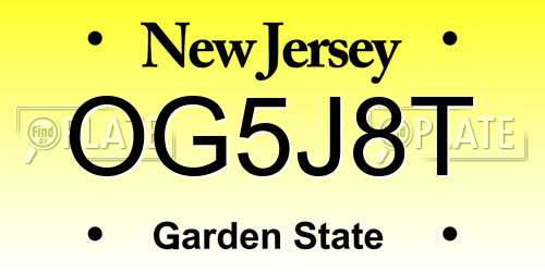 OG5J8T New Jersey License Plate